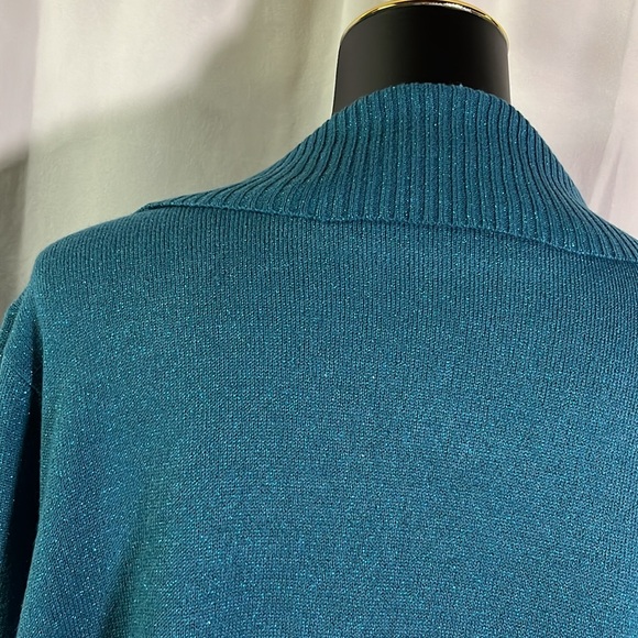 NWT Karen Scott Teal Rhinestone Embellished Glittery Twofer Cardigan - Picture 10 of 16